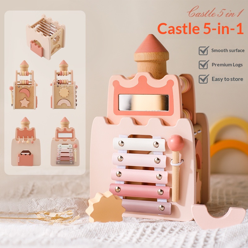 Wooden Castle 5 In 1 Activity  - Kids Toys Xylophone recension och pris